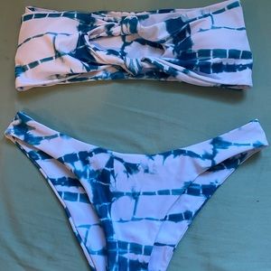 Strapless Blue & White tie dye 2-piece